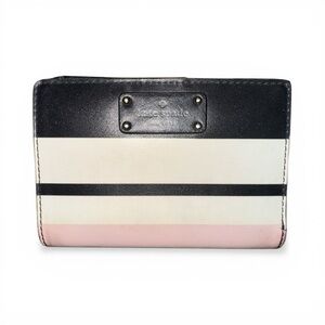 kate spade Striped Leather Card Holder Wallet in Black White & Pale Pink Stripes